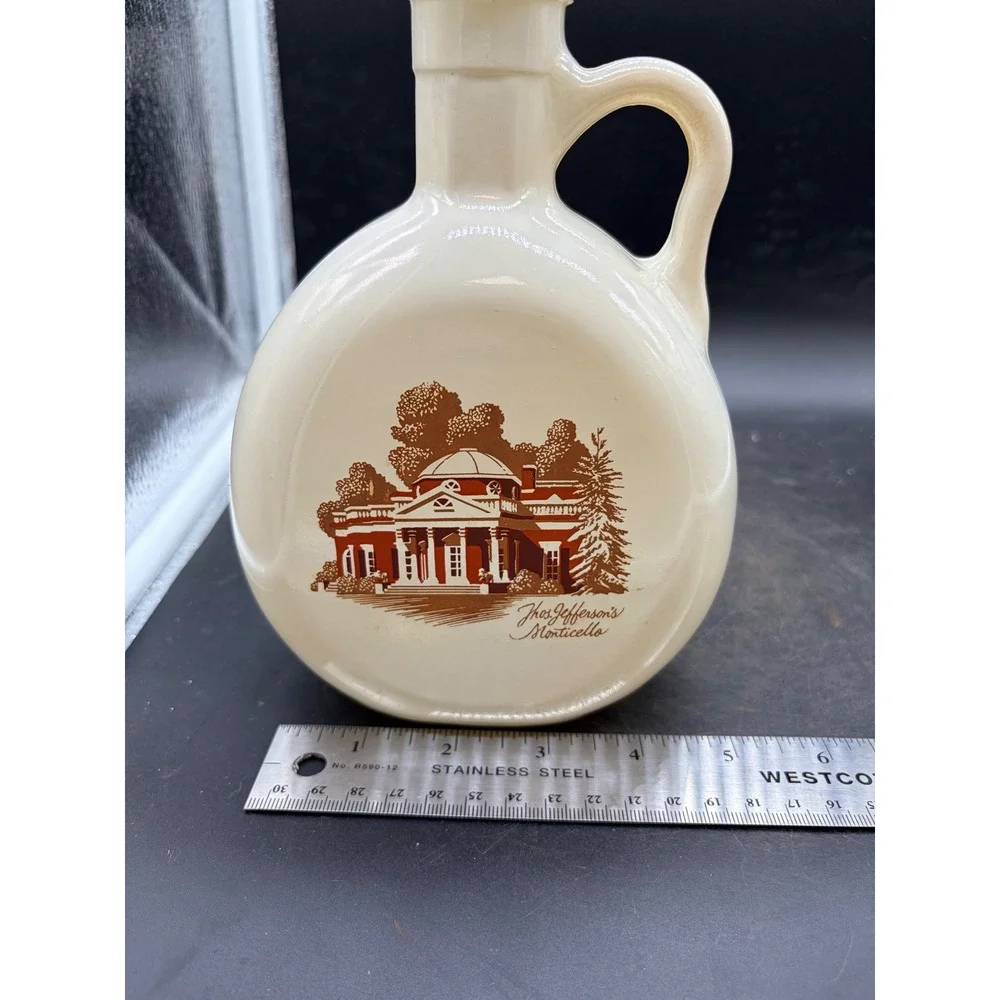 Vintage Monticello Thomas Jefferson Milk Glass Decanter 1849 Stopper Canteen